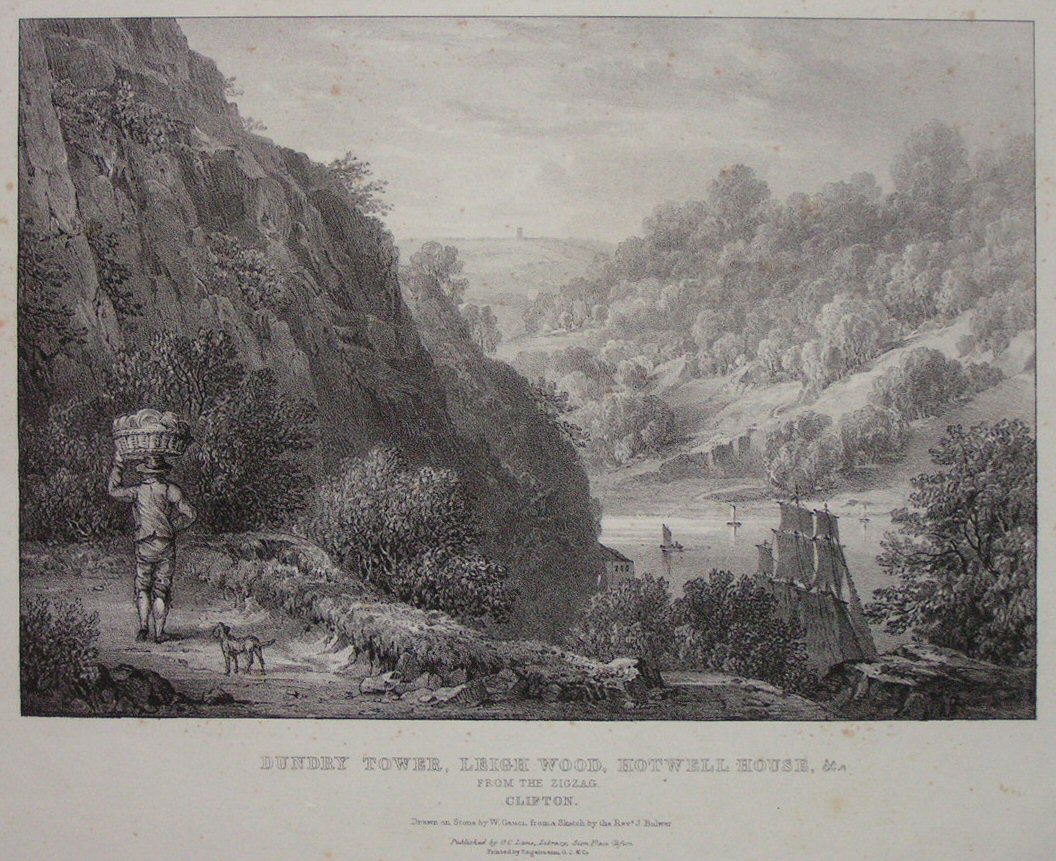 Lithograph - Dundry Tower, Leigh Wood, Hotwell House, &c from the Zigzag, Clifton. - Gauci